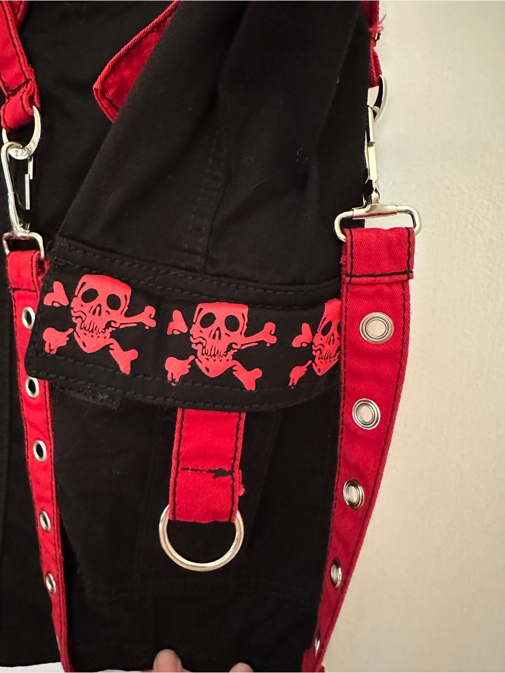 Tripp NYC Black Cargo Mini Skirt with Red Skull & Strap Details - Picture 3 of 5
